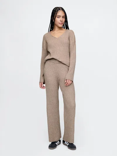 Gap Cashsoft Wide Rib Sweater Pants In Flannel Taupe Beige