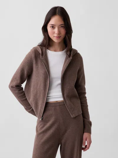 Gap Cashsoft Zip Hoodie In Cool Brown Heather
