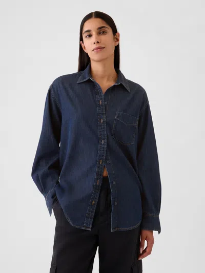 Gap Chambray Denim Big Shirt In Dark Indigo