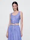 Gap Cinched-hem Cropped Top In Blue & White Stripe