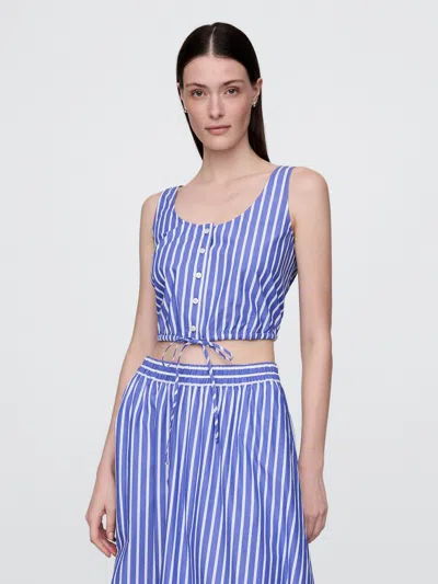 Gap Cinched-hem Cropped Top In Blue & White Stripe