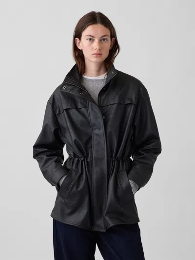 Gap Cinched Vegan Leather Jacket In Black
