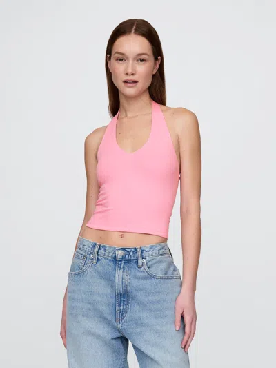 Gap Closeknit Cropped Halter Top In Pink