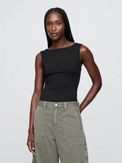 Gap Closeknit Jersey Boatneck Bodysuit In Black