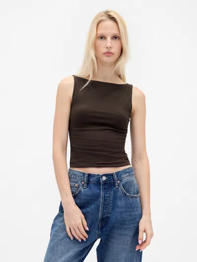 Gap Closeknit Jersey Boatneck Crop Tank Top In Brown