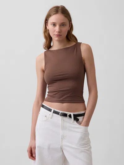 Gap Closeknit Jersey Boatneck Crop Tank Top In Brown