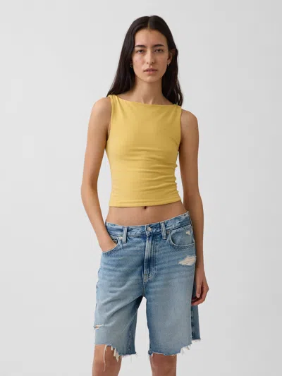 Gap Closeknit Jersey Boatneck Crop Tank Top In French Almond Yellow