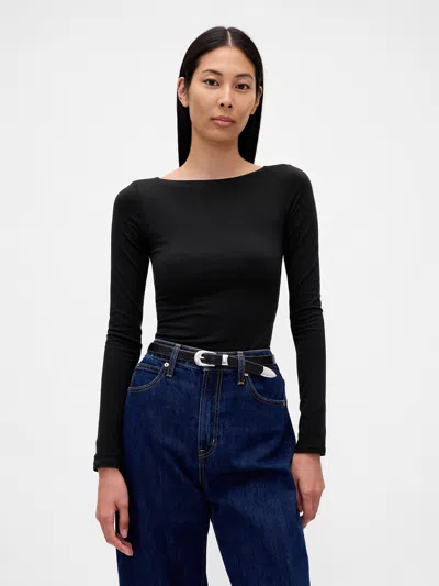 Gap Closeknit Jersey Boatneck Open-back T-shirt In Black