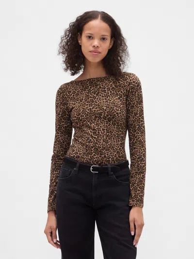 Gap Closeknit Jersey Boatneck Open-back T-shirt In Brown