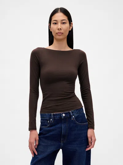 Gap Closeknit Jersey Boatneck Open-back T-shirt In Brown