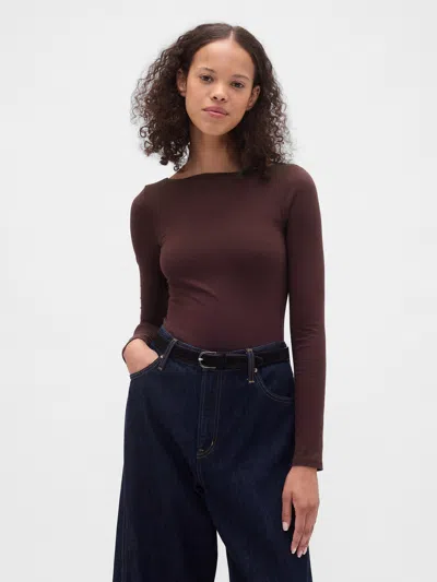 Gap Closeknit Jersey Boatneck Open-back T-shirt In Brown