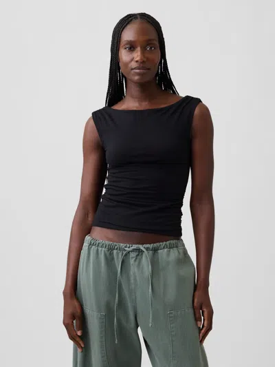 Gap Closeknit Jersey Crop Boatneck Top In Black