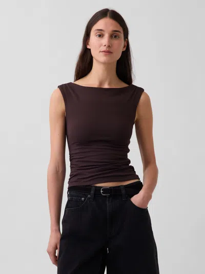 Gap Closeknit Jersey Crop Boatneck Top In Brown