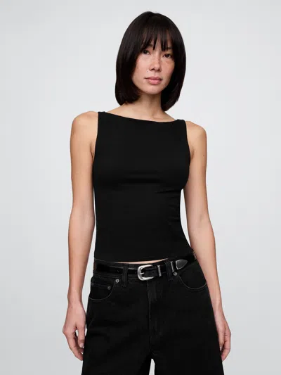 Gap Closeknit Jersey Cropped Boatneck Shell Tank Top In Black