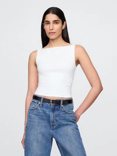 Gap Closeknit Jersey Cropped Boatneck Shell Tank Top In Fresh White