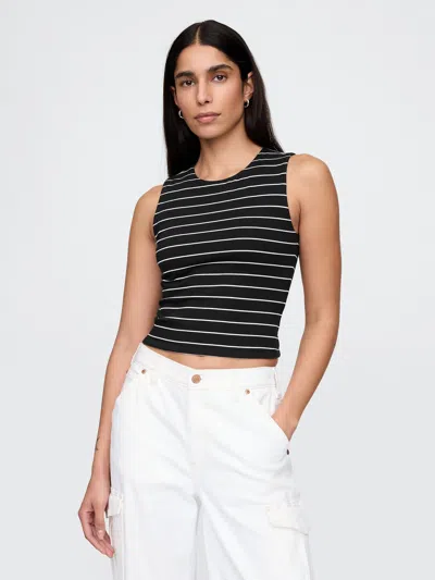 Gap Closeknit Jersey Cropped Shell Tank Top In Black And White Stripe
