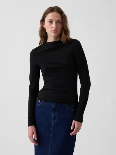 Gap Closeknit Jersey Funnel-neck Ruched T-shirt In Black