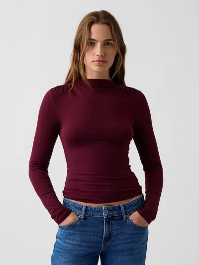 Gap Closeknit Jersey Funnel-neck Ruched T-shirt In Noir Red
