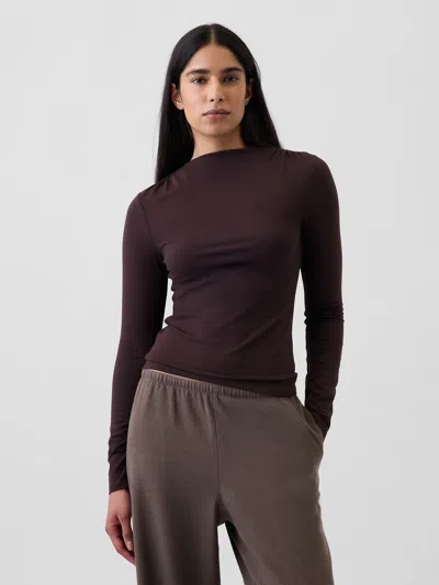 Gap Closeknit Jersey Funnel-neck Ruched T-shirt In Terra Brown