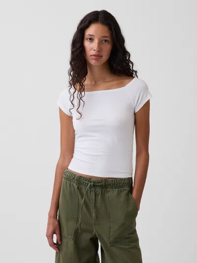Gap Closeknit Jersey Off-shoulder Crop T-shirt In Fresh White