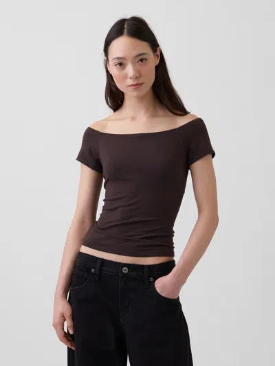 Gap Closeknit Jersey Off-shoulder Crop T-shirt In Terra Brown