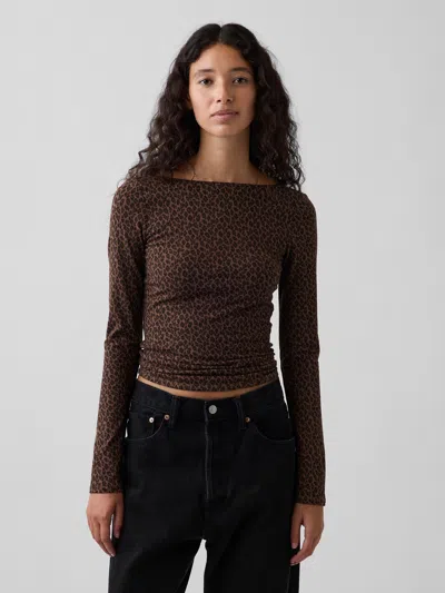 Gap Closeknit Jersey Scoop-back T-shirt In Leopard Brown Print