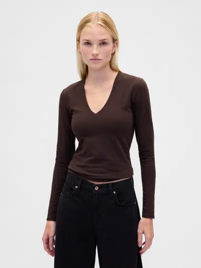 Gap Closeknit Jersey V-neck T-shirt In Brown