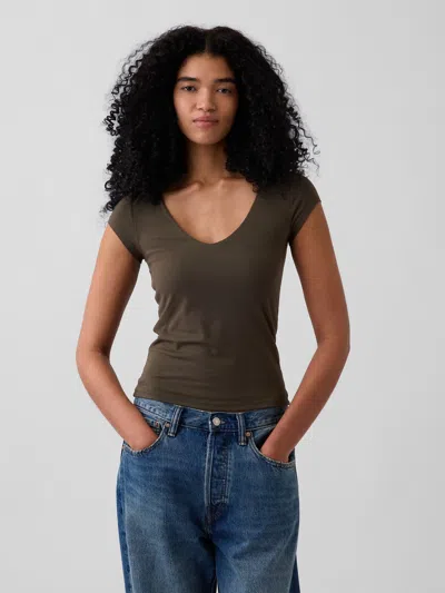 Gap Closeknit Jersey V-neck T-shirt In Bamboo Green