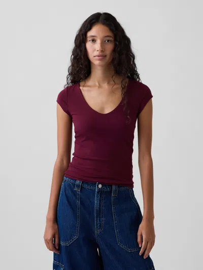 Gap Closeknit Jersey V-neck T-shirt In Noir Red