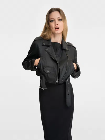Gap Coated Denim Cropped Moto Jacket Designed By Zac Posen In Black Wash