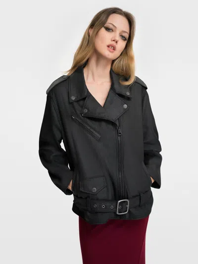 Gap Coated Denim Moto Jacket Designed By Zac Posen In Black Wash
