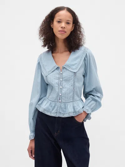 Gap Collared V-neck Peplum Top