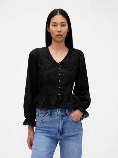 Gap Collared V-neck Peplum Top In Black