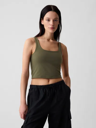 Gap Compact Jersey Cropped Tank Top In Olive Green