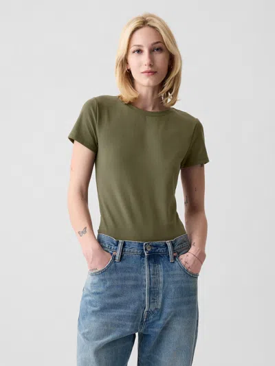 Gap Compact Jersey T-shirt Bodysuit In Olive Green
