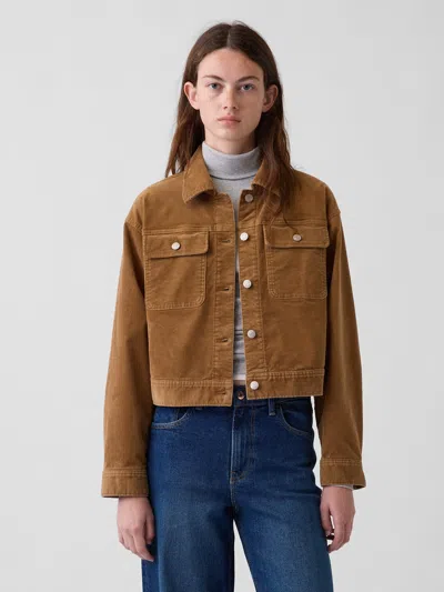 Gap Corduroy Crop Jacket In Brown