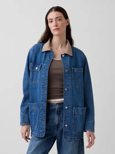 Gap Corduroy-collar Denim Barn Jacket In Blue