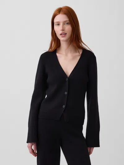 Gap Cotton-blend Relaxed V-neck Cardigan Sweater In Black