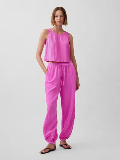 Gap Cotton Gauze Barrel Joggers In Pink