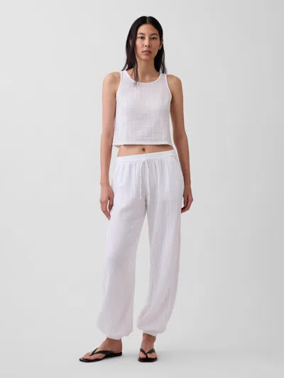 Gap Cotton Gauze Barrel Joggers In White