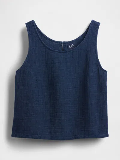 Gap Cotton Gauze Denim Crop Shell Tank Top In Blue
