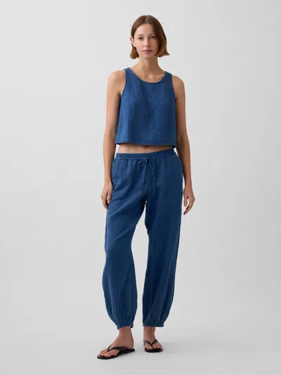 Gap Cotton Gauze Denim Easy Barrel Joggers In Blue