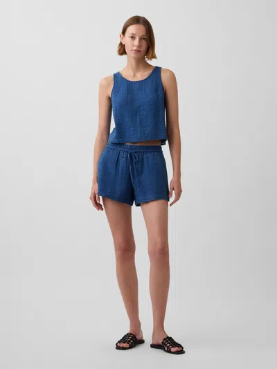 Gap Cotton Gauze Denim Easy Shorts In Blue