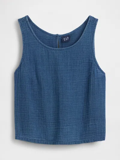 Gap Cotton Gauze Denim Shell Tank Top In Blue