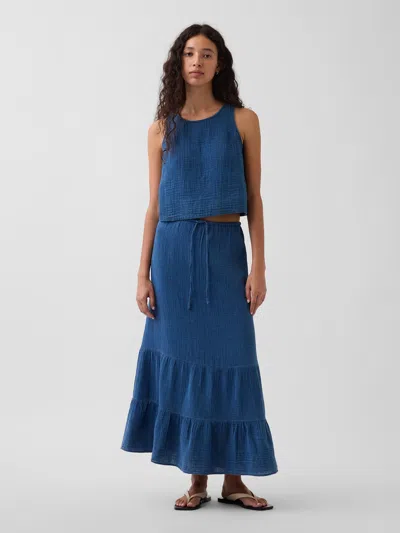 Gap Cotton Gauze Denim Tiered Easy Maxi Skirt In Blue