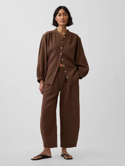 Gap Cotton Gauze Easy Split-hem Pants In Brown