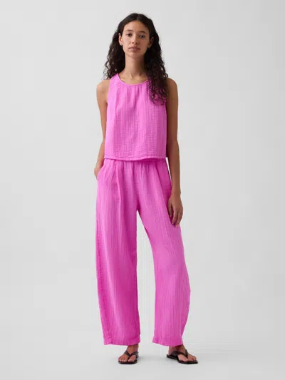 Gap Cotton Gauze Easy Barrel Pants In Neon Pink Glow
