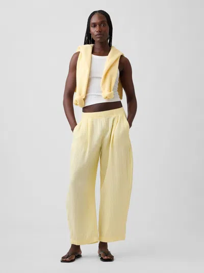 Gap Cotton Gauze Easy Barrel Pants In Yellow