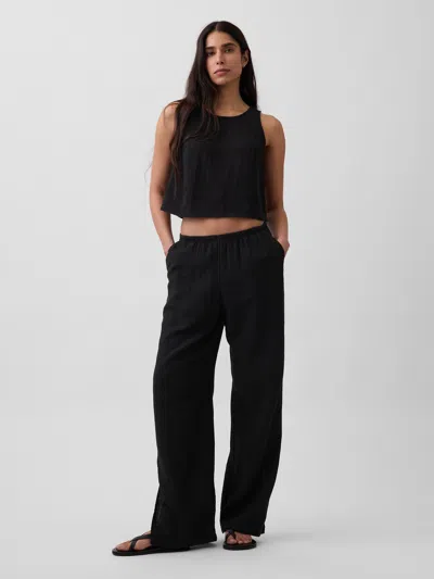Gap Cotton Gauze Easy Split-hem Pants In Black