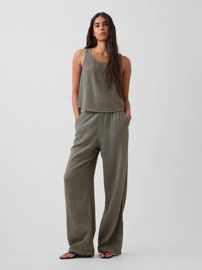Gap Cotton Gauze Easy Split-hem Pants In Green